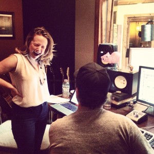 In the recording studio.