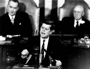 President Kennedy delivering the his famous “Moonshot Speech.”